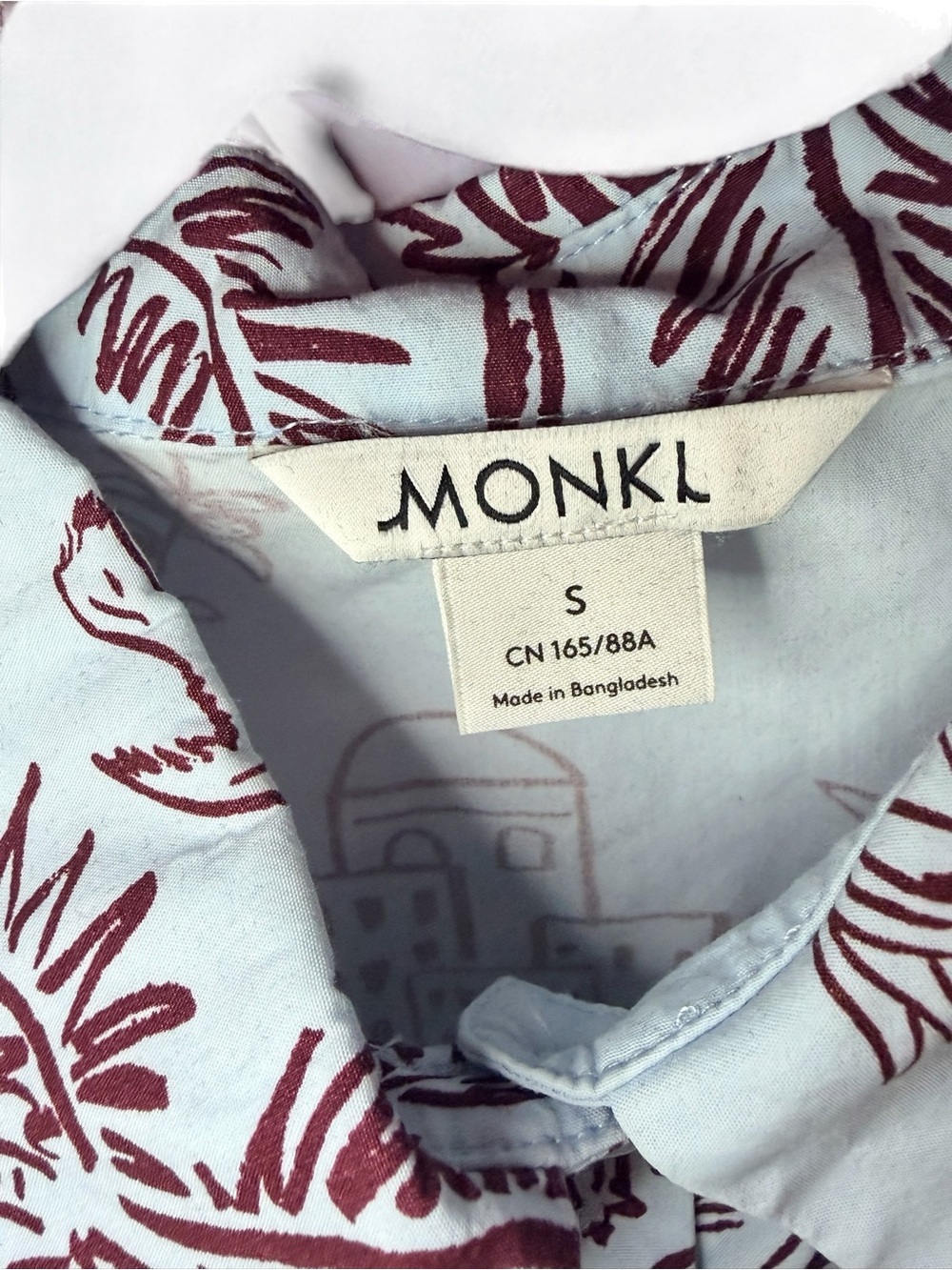 Monki Pale Blue Shirt Dress with Maroon Botanical Print - Picture 8 of 11